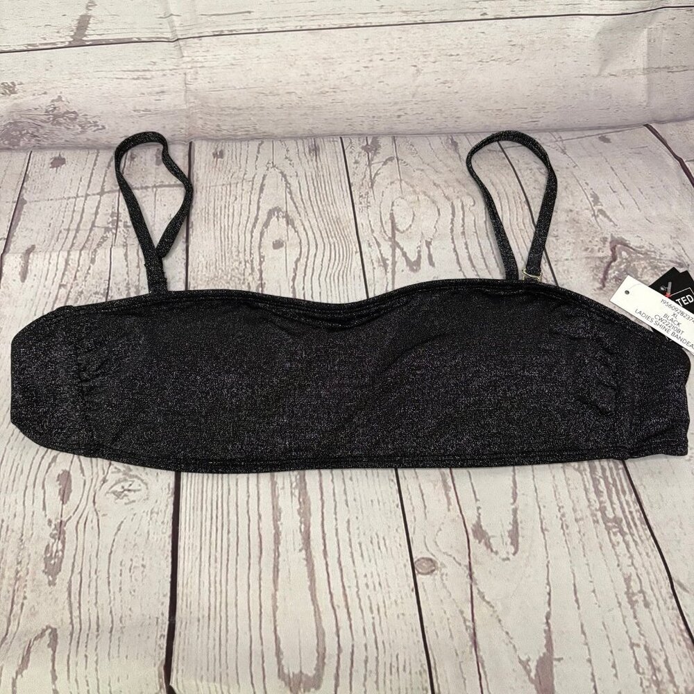 NWT California Waves‎ High Shine Black Bandeau Top w Straps XL